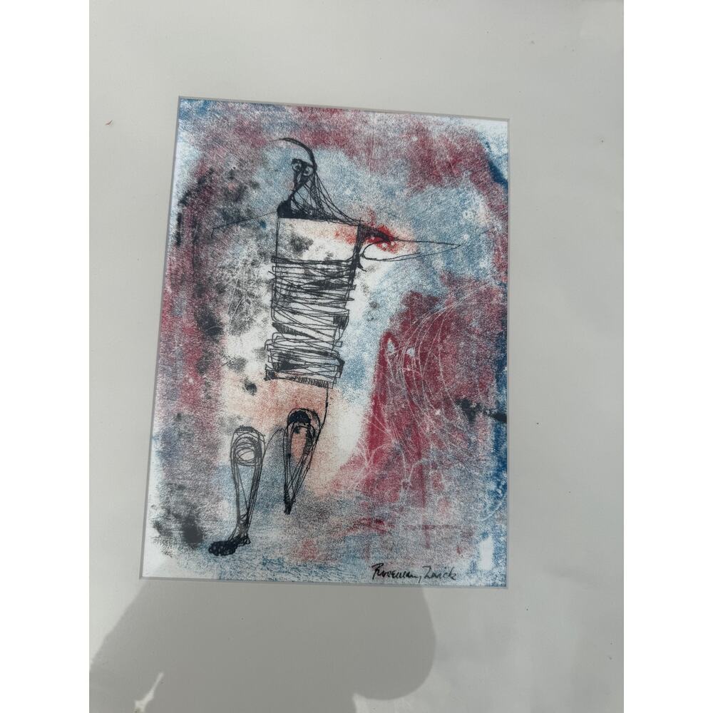 🎨 Rosemary Zwick Signed Abstract Mixed Media Print Framed Vintage Modern - Picture 2 of 7